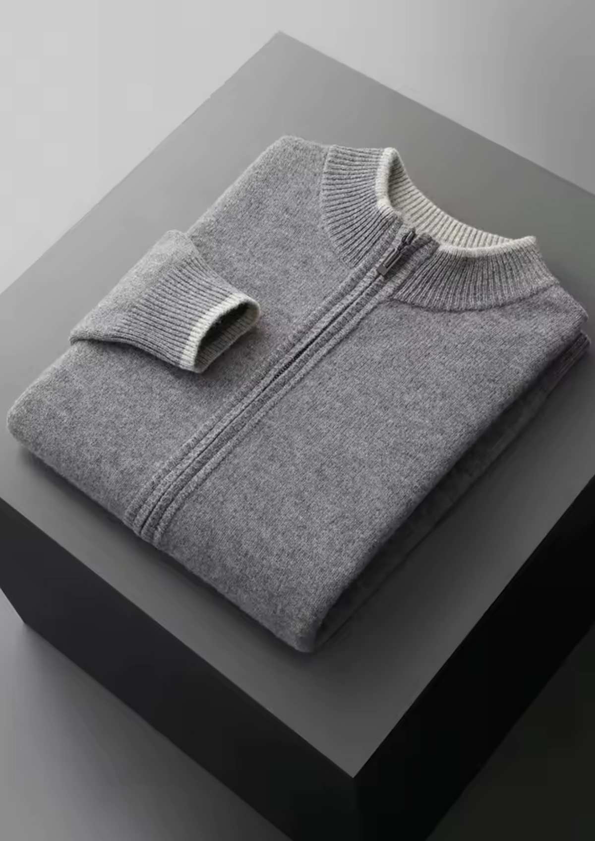Extra-Fine Merino Wool Two-Tone Zip Cardigan
