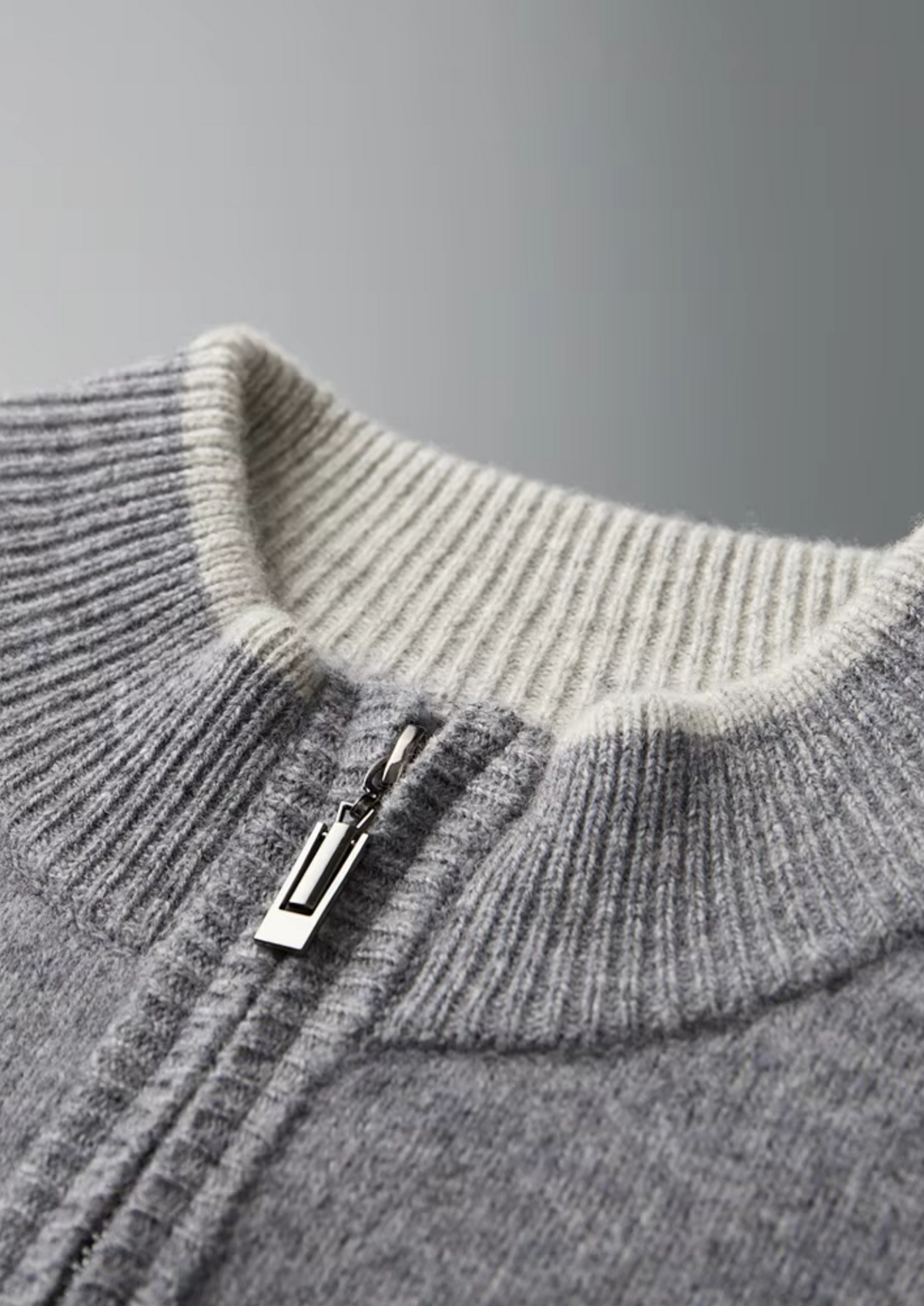 Extra-Fine Merino Wool Two-Tone Zip Cardigan
