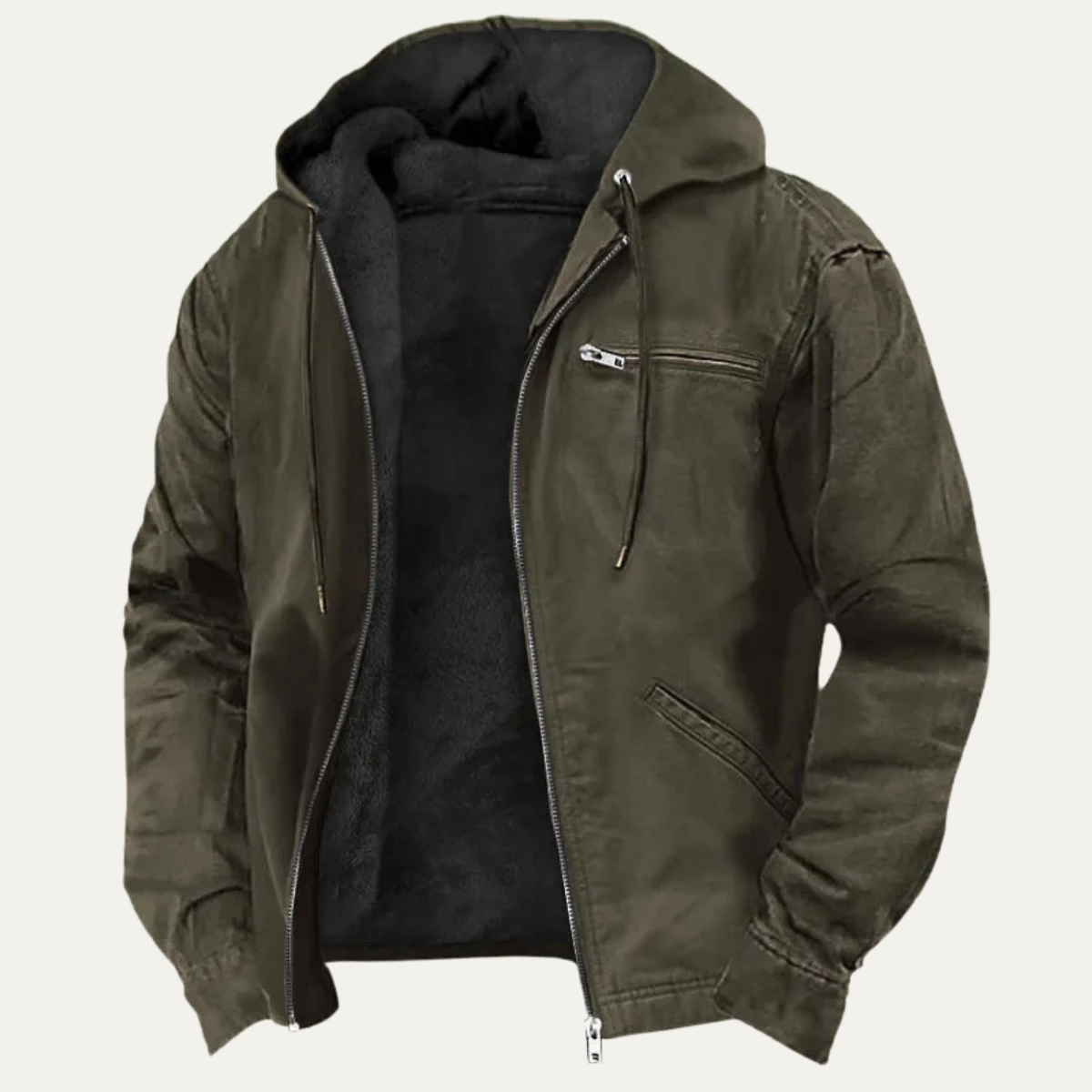 Men's Fleece Lined Hooded Jacket – Retro Full-Zip
