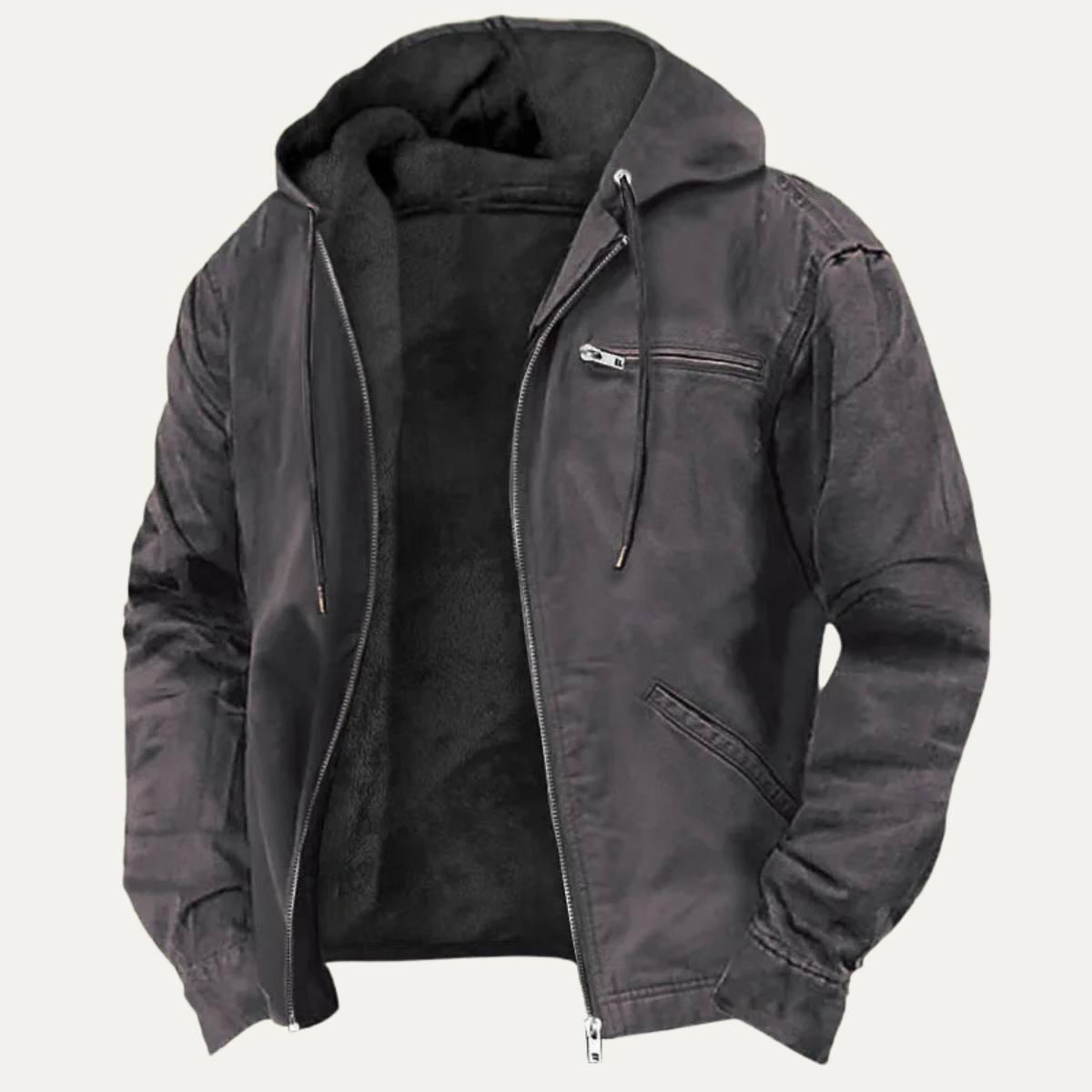 Men's Fleece Lined Hooded Jacket – Retro Full-Zip