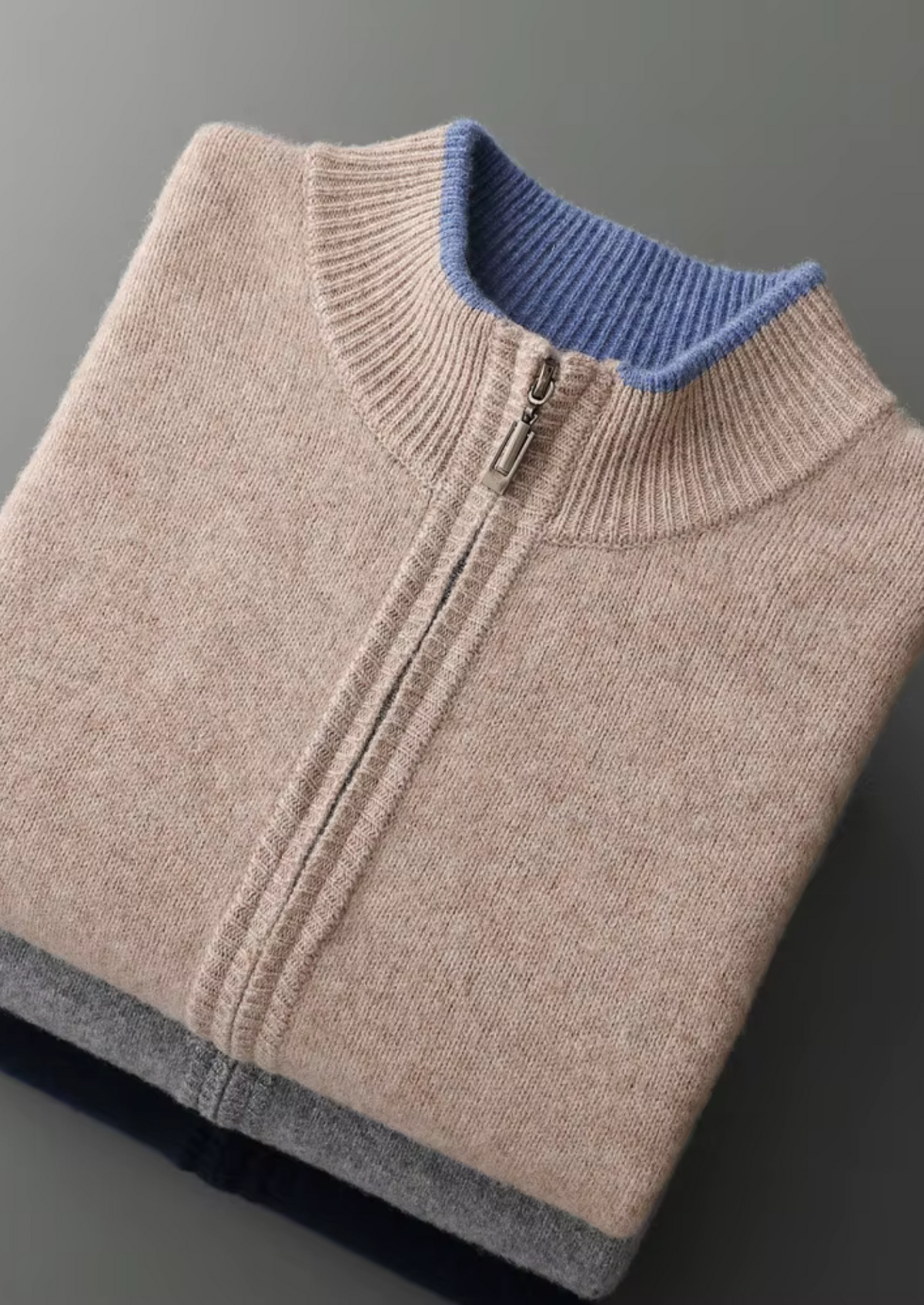 Extra-Fine Merino Wool Two-Tone Zip Cardigan