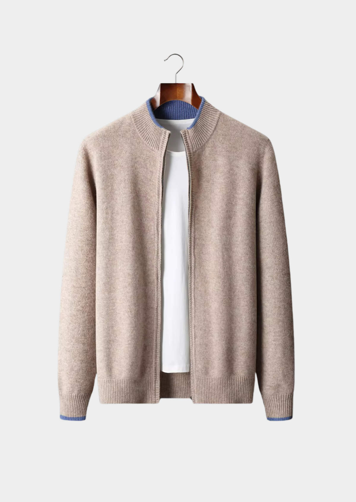 Extra-Fine Merino Wool Two-Tone Zip Cardigan