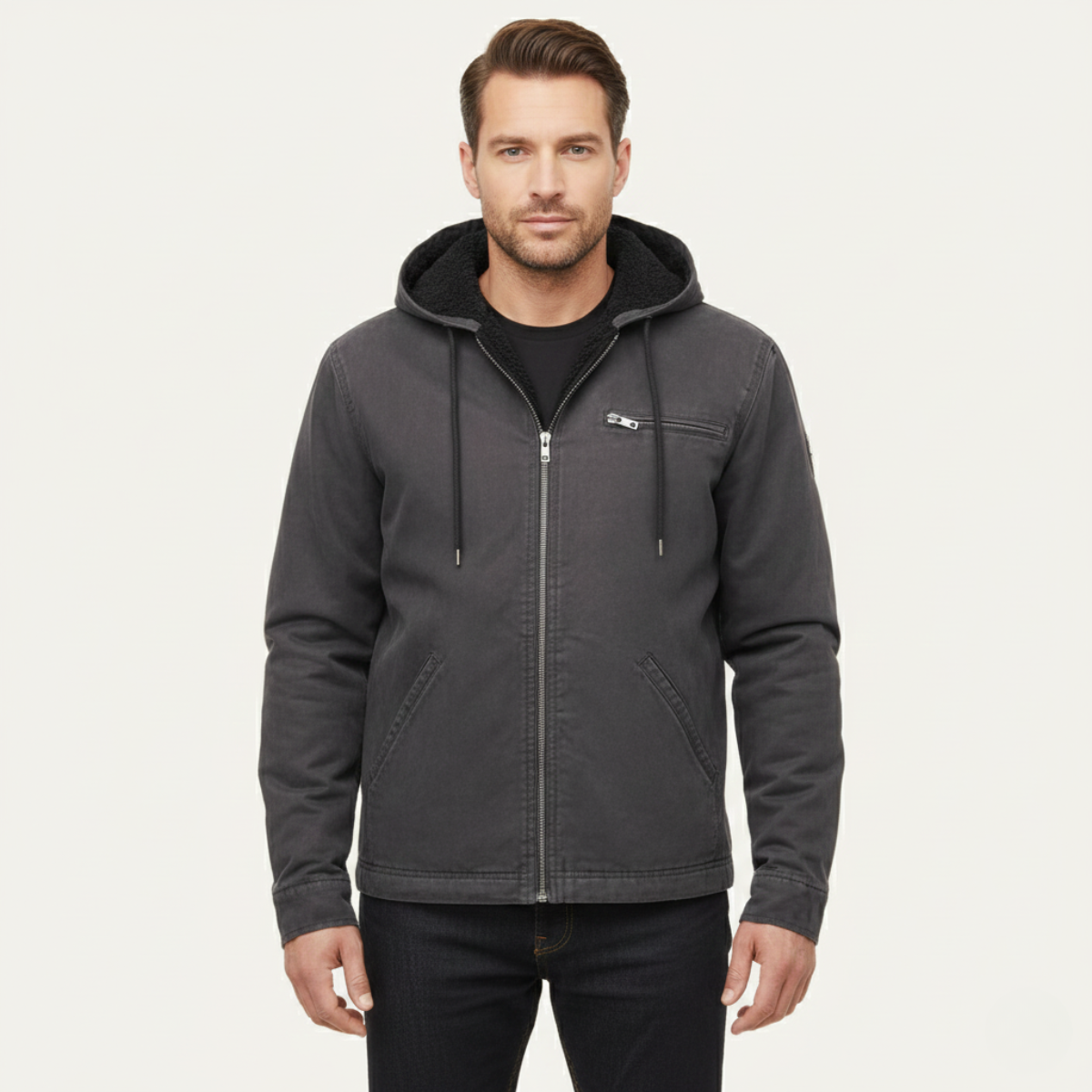 Men's Fleece Lined Hooded Jacket – Retro Full-Zip