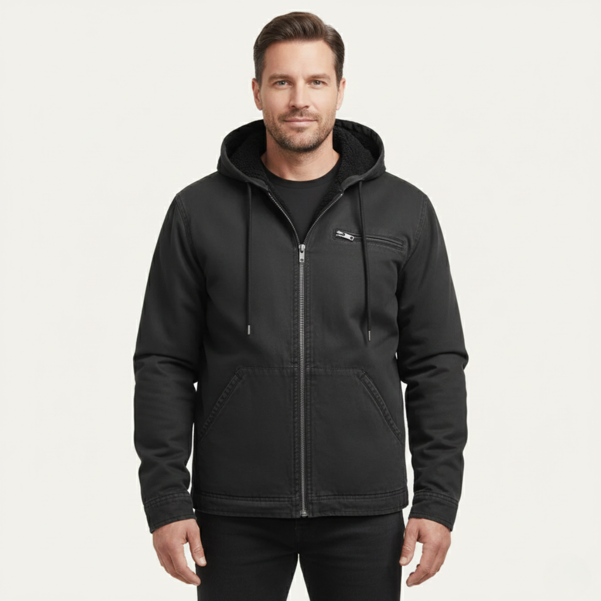 Men's Fleece Lined Hooded Jacket – Retro Full-Zip