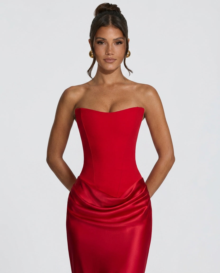 Women's Satin Look Tie-Up Maxi Dress