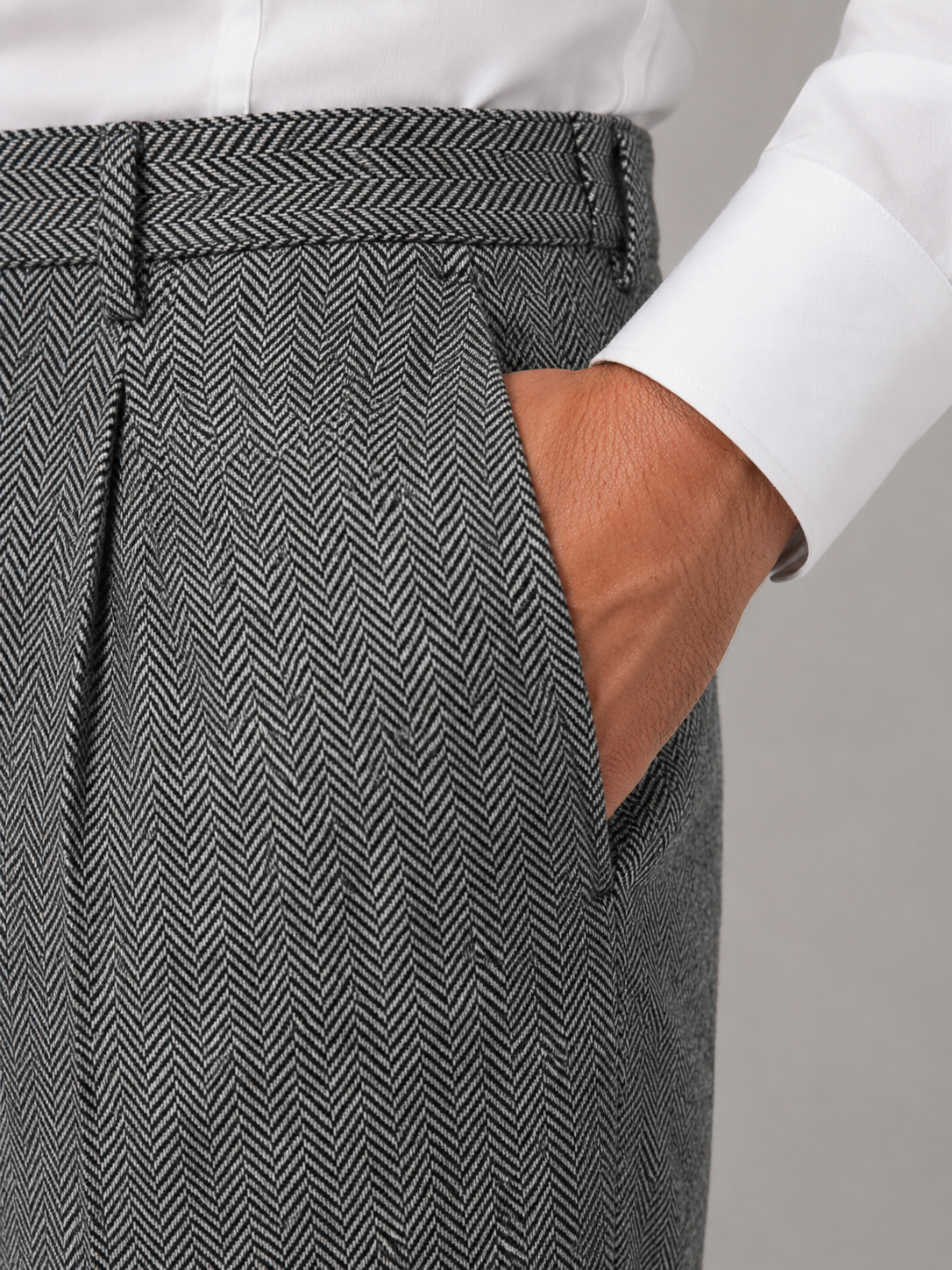 Men's Herringbone Pleated Trousers – Straight Leg Tailored Fit