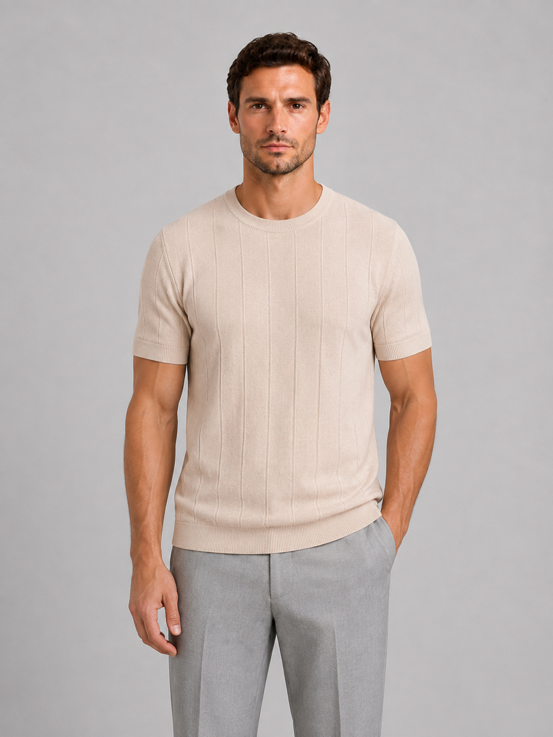 Men's Knitted T-Shirt – Short Sleeve Crew Neck