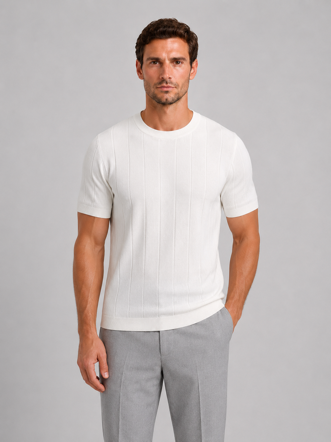 Men's Knitted T-Shirt – Short Sleeve Crew Neck