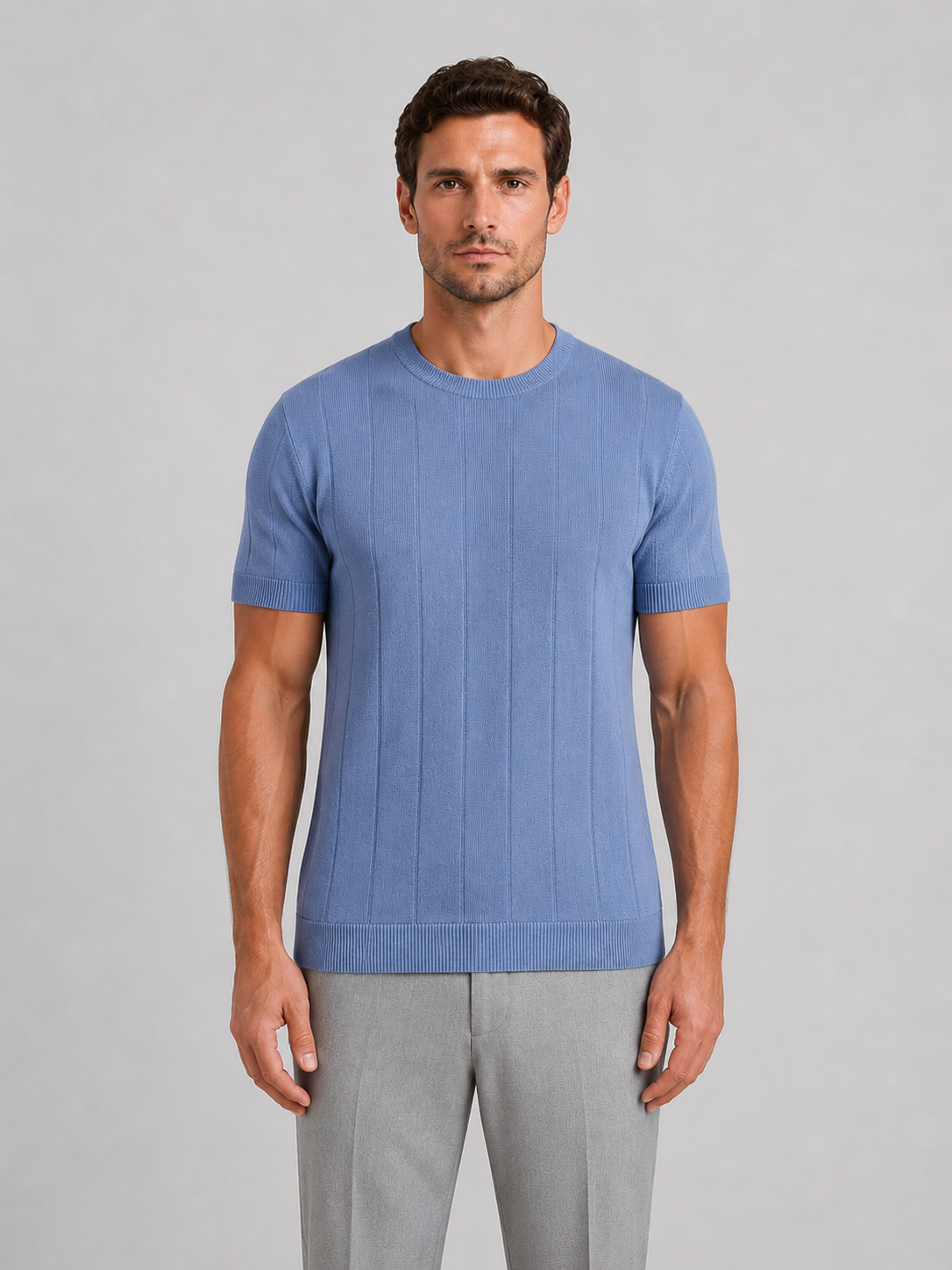 Men's Knitted T-Shirt – Short Sleeve Crew Neck