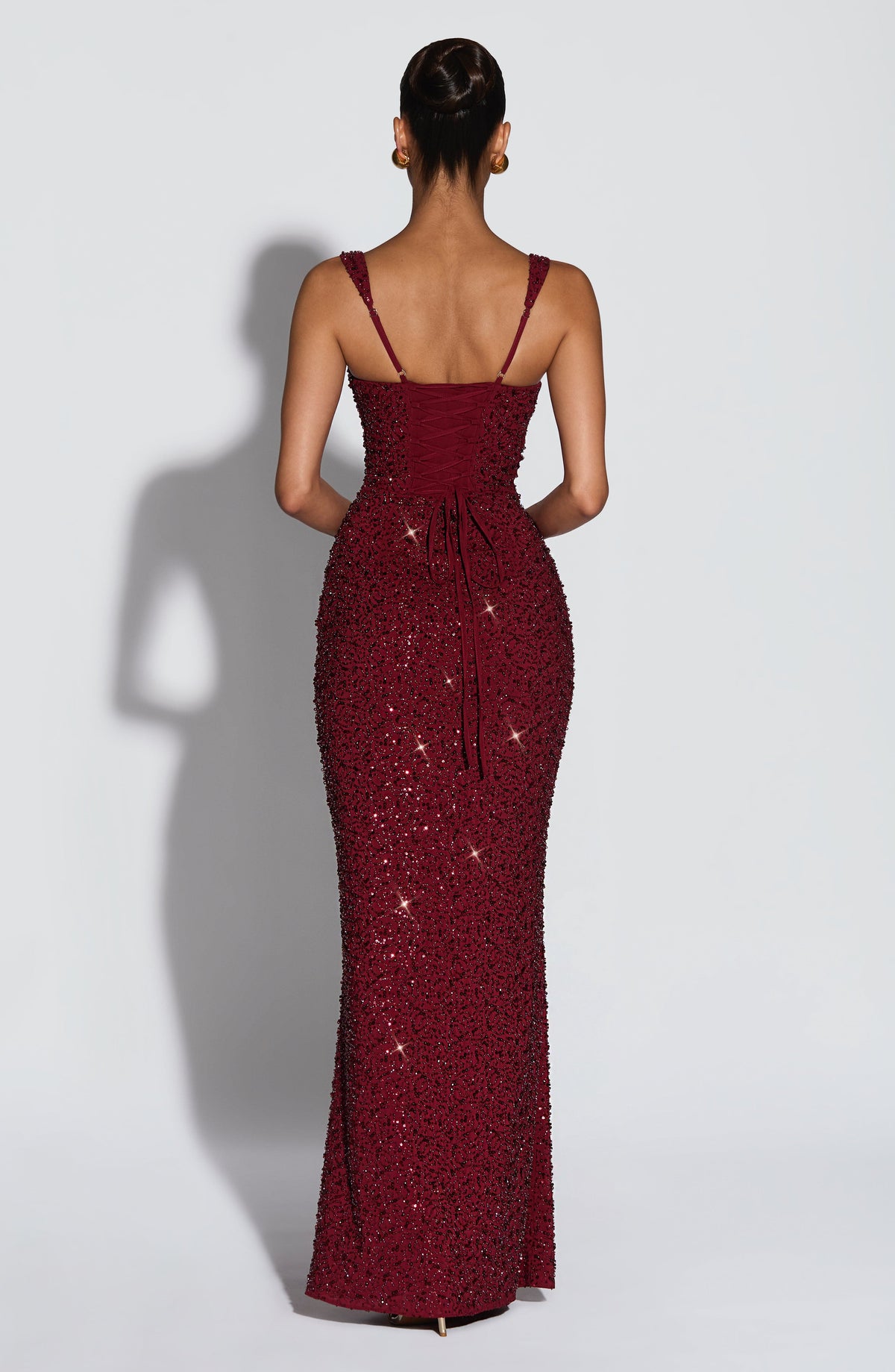 Women's Sequin Tie-Up Maxi Dress with Square Neck