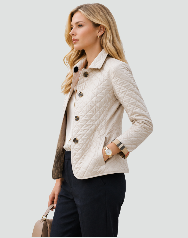 Women's Quilted Puffer Jacket with Button Front