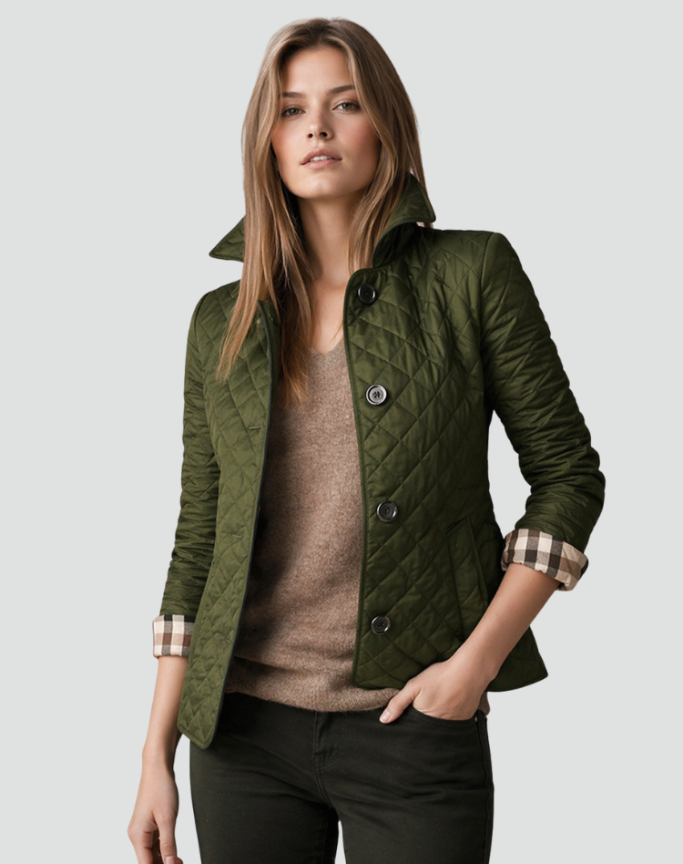Women's Quilted Puffer Jacket with Button Front