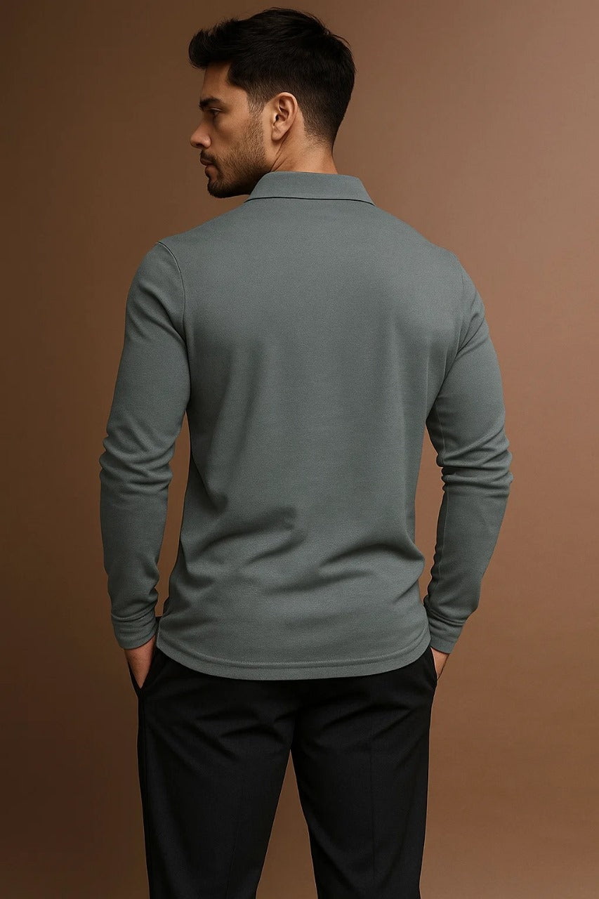 Men's Long Sleeve Polo Shirt with Button Placket