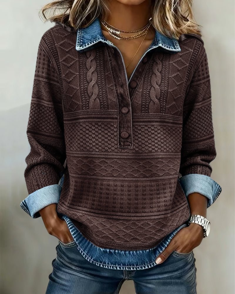 Women's Cosy Cable Knit Jumper with Contrast Collar