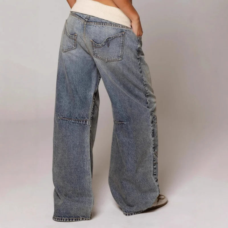 Women's Baggy Low Rise Wide Leg Jeans – Faded Denim
