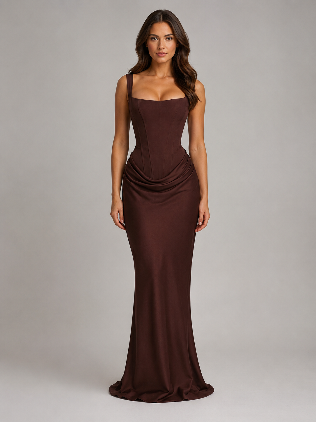 Women's Draped Corset Bodycon Maxi Dress