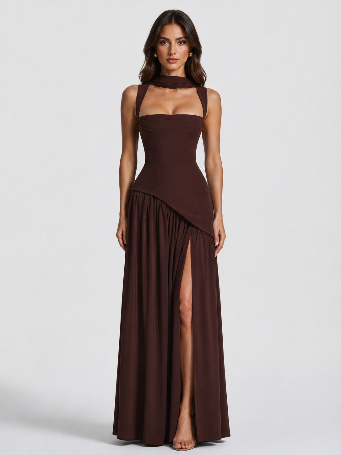 Women's Sculpted Satin Maxi Dress – Draped Evening Dress