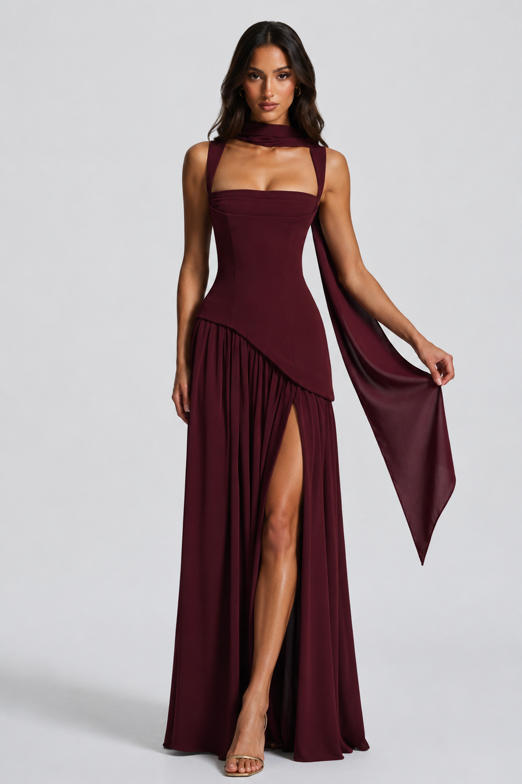 Women's Sculpted Satin Maxi Dress – Draped Evening Dress