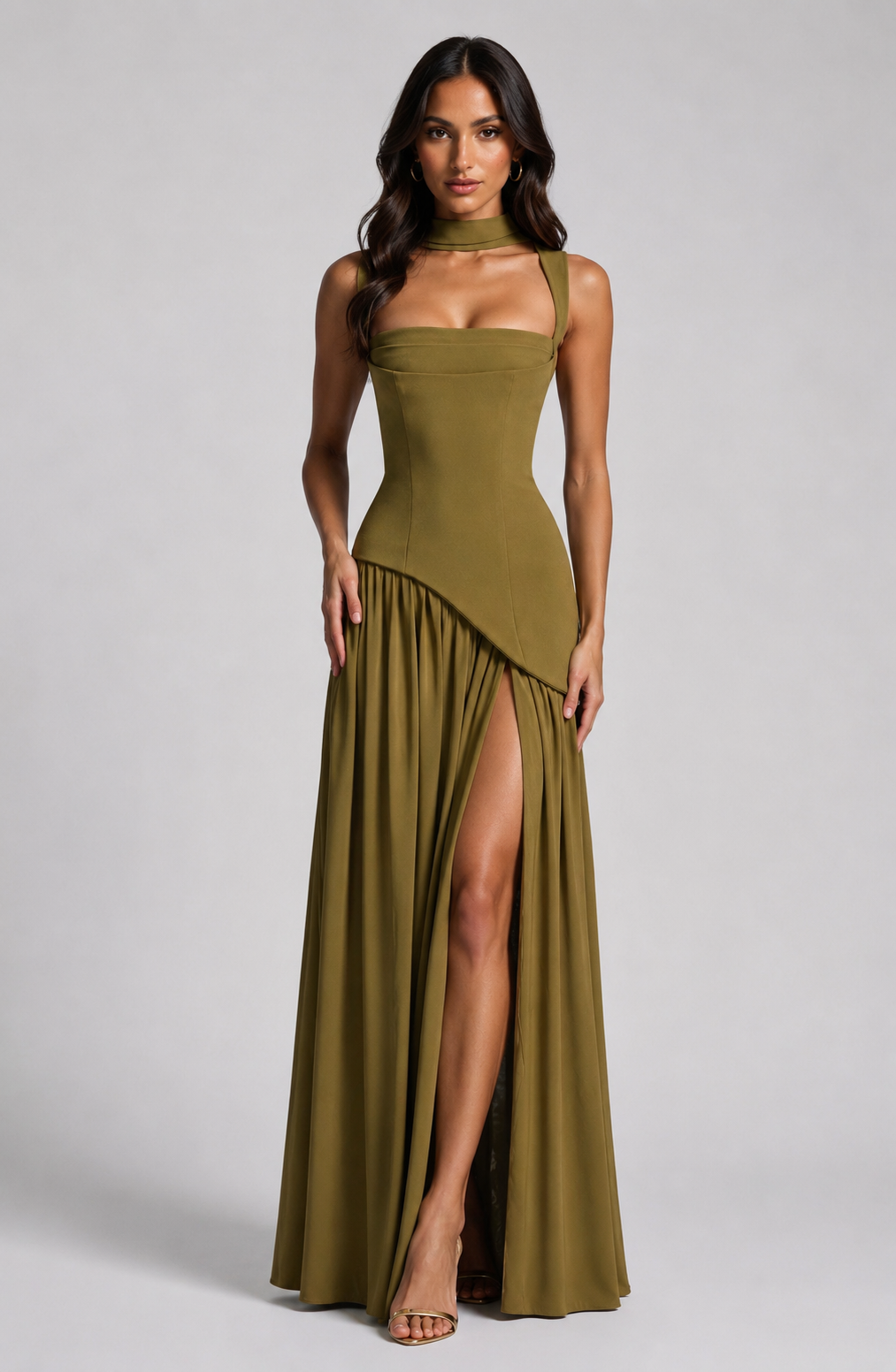 Women's Sculpted Satin Maxi Dress – Draped Evening Dress