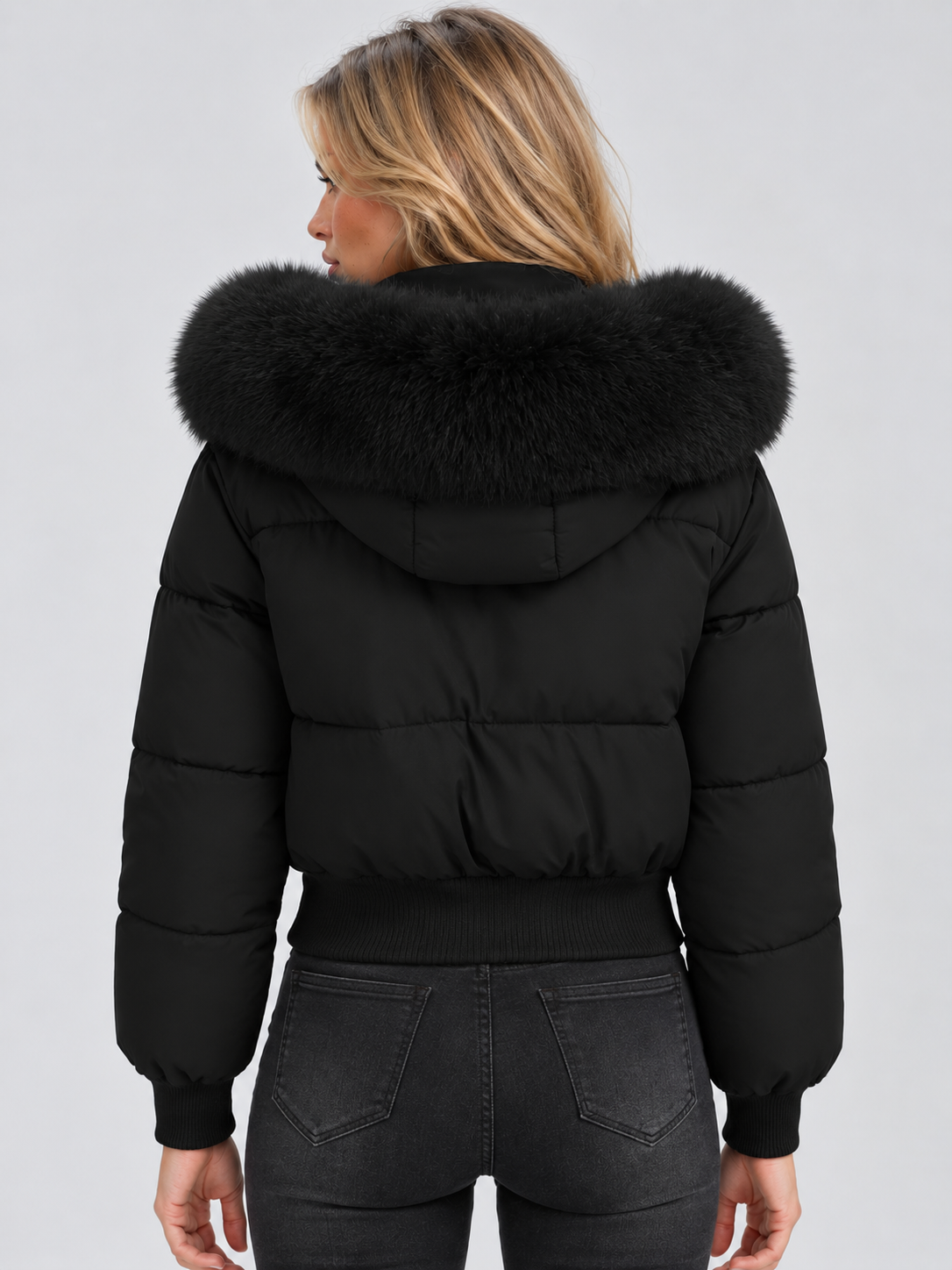Women's Faux Fur Collar Puffer Jacket – Full-Zip Padded Winter Coat
