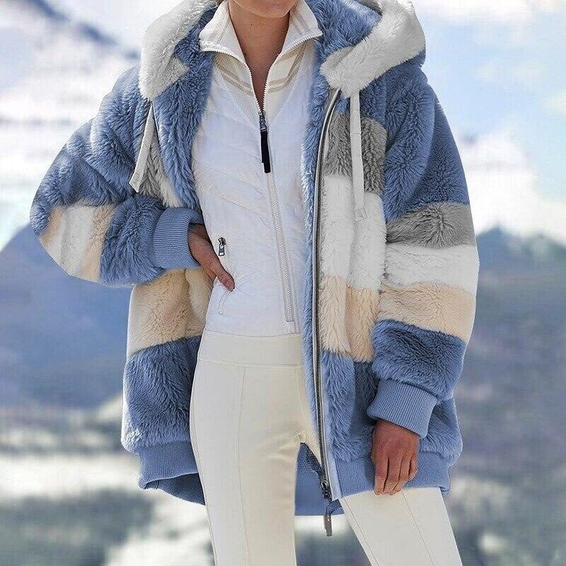 Women's Oversized Hooded Jacket with Colour Block Design