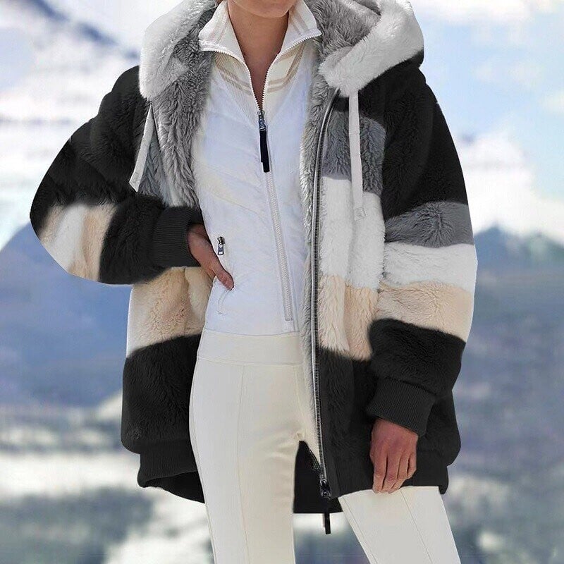 Women's Oversized Hooded Jacket with Colour Block Design