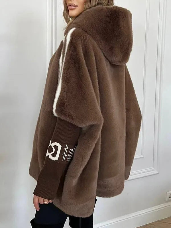 Women's Black Faux Fur Hood Puffer Coat – Plus Size Winter Coat