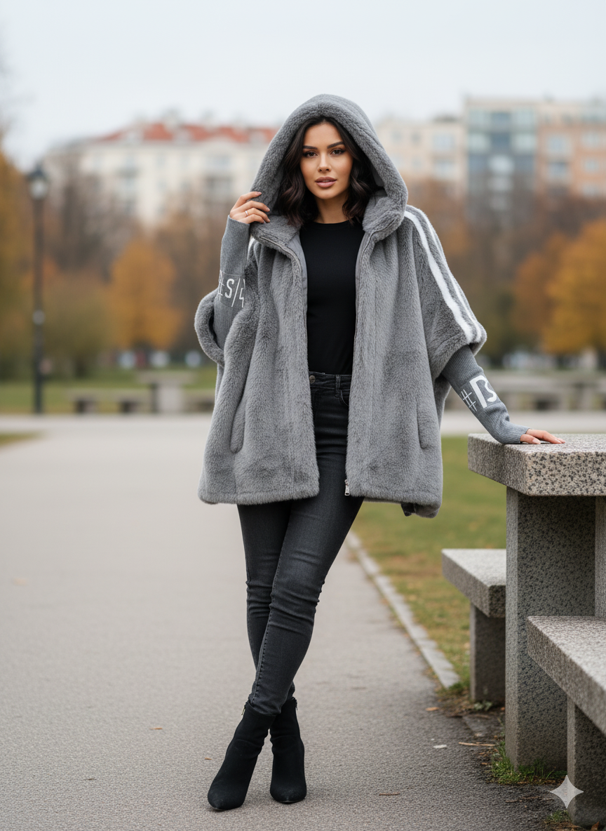 Women's Black Faux Fur Hood Puffer Coat – Plus Size Winter Coat