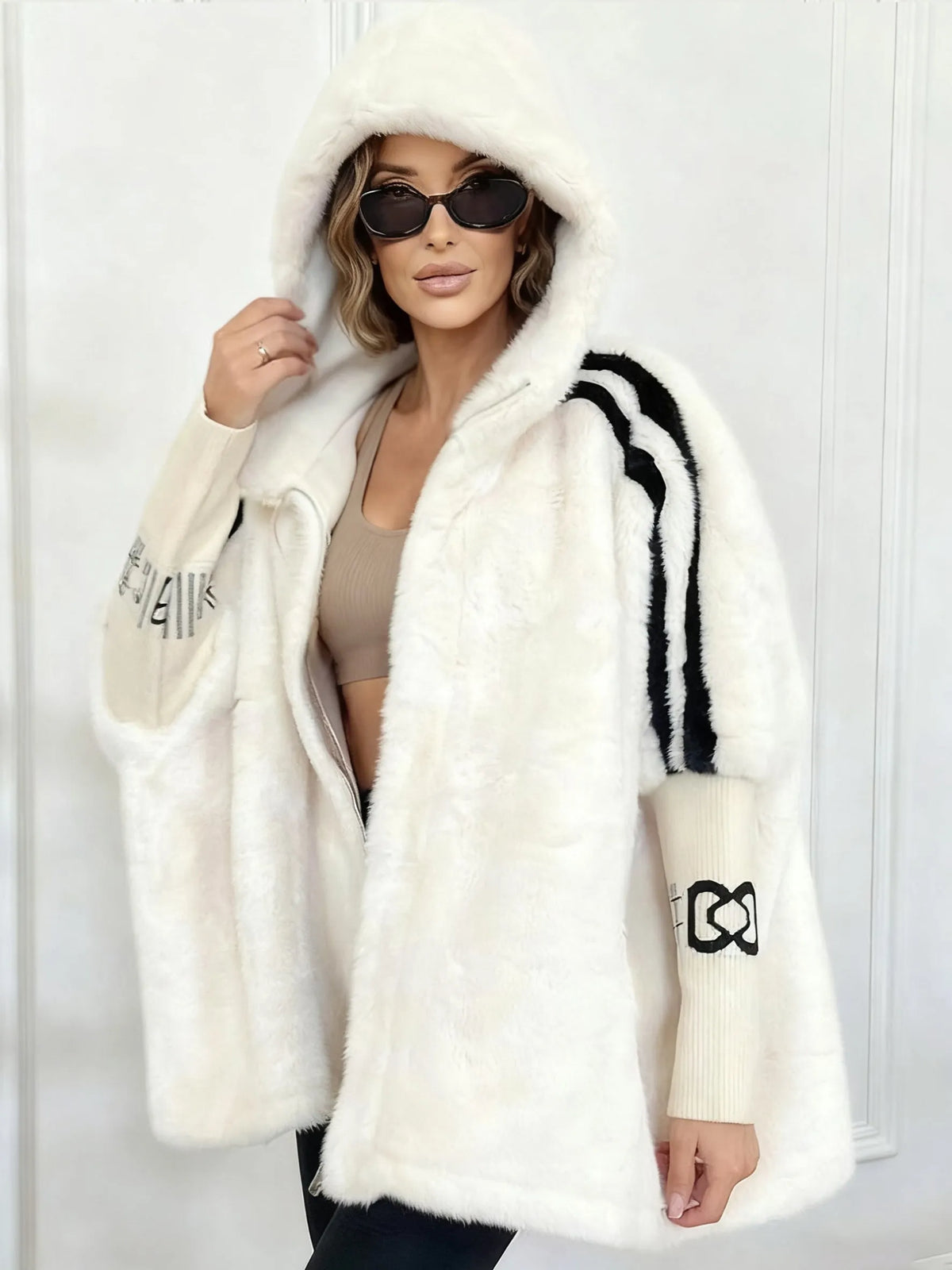 Women's Black Faux Fur Hood Puffer Coat – Plus Size Winter Coat