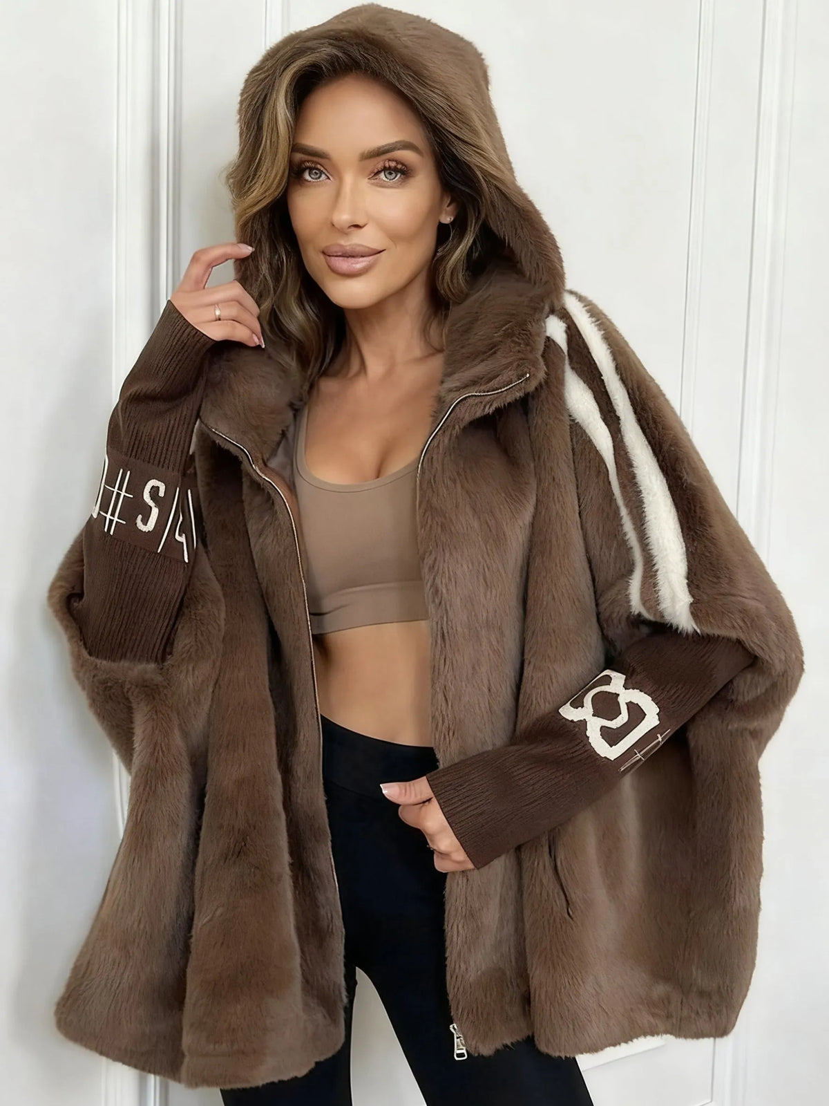 Women's Black Faux Fur Hood Puffer Coat – Plus Size Winter Coat