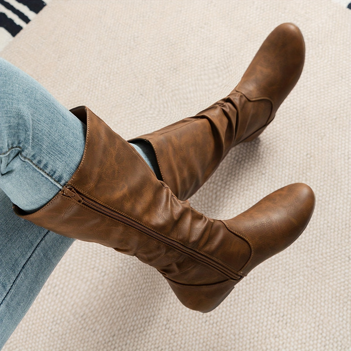 Women's Knee High Slouchy Boots – Black Flat Heel Boots