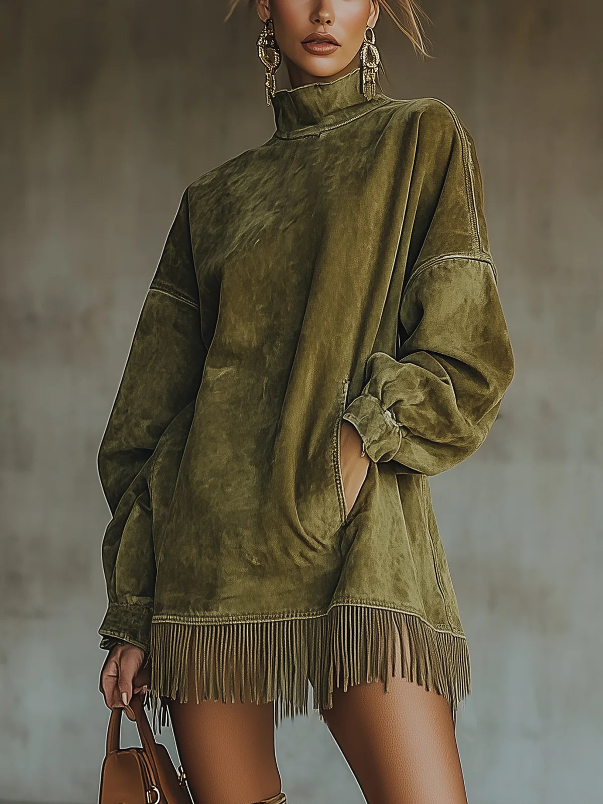 Women's Mini Jumper Dress – Long Sleeve Mock Neck Knit Dress