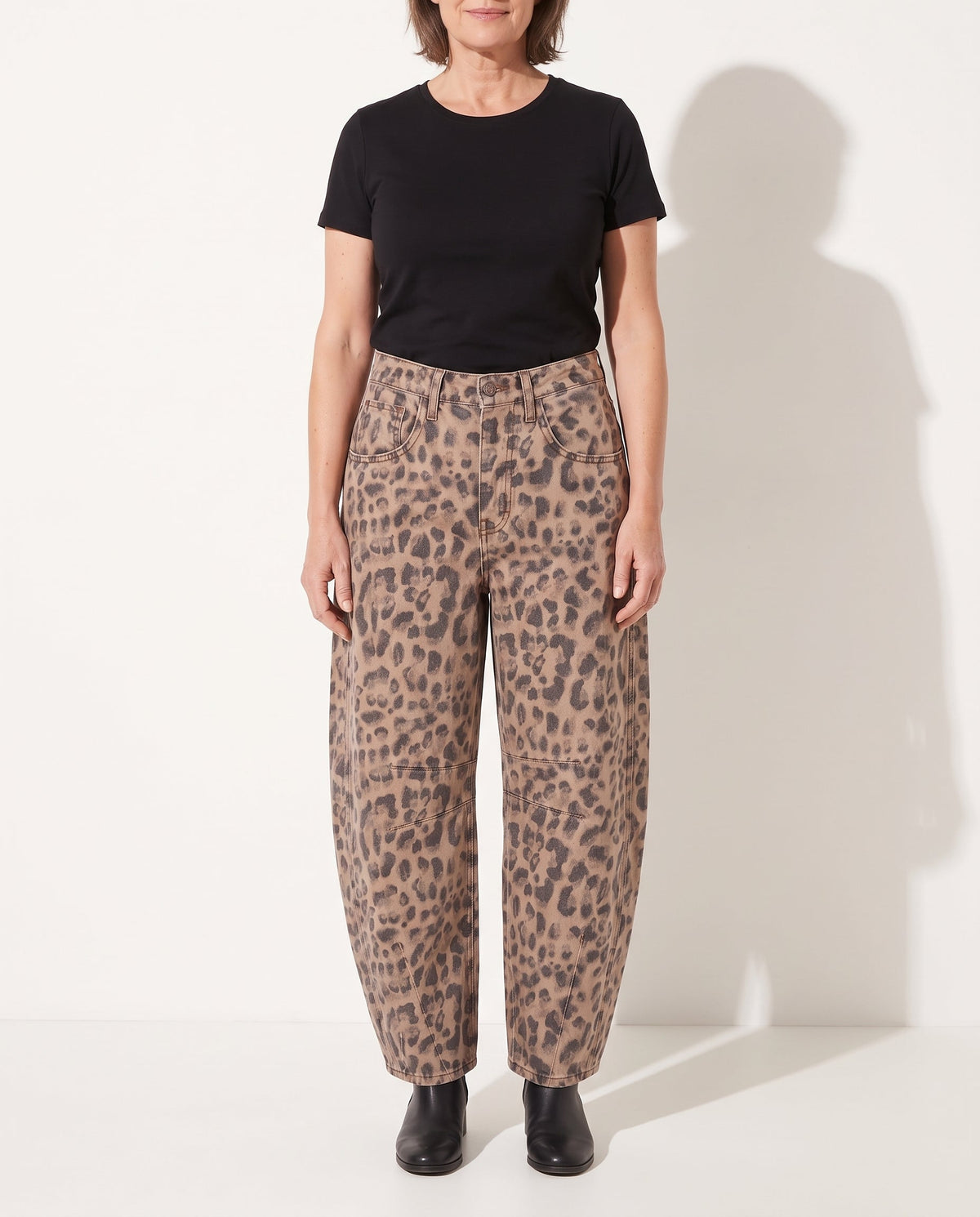 Women's Wide Leg High Waist Leopard Print Jeans