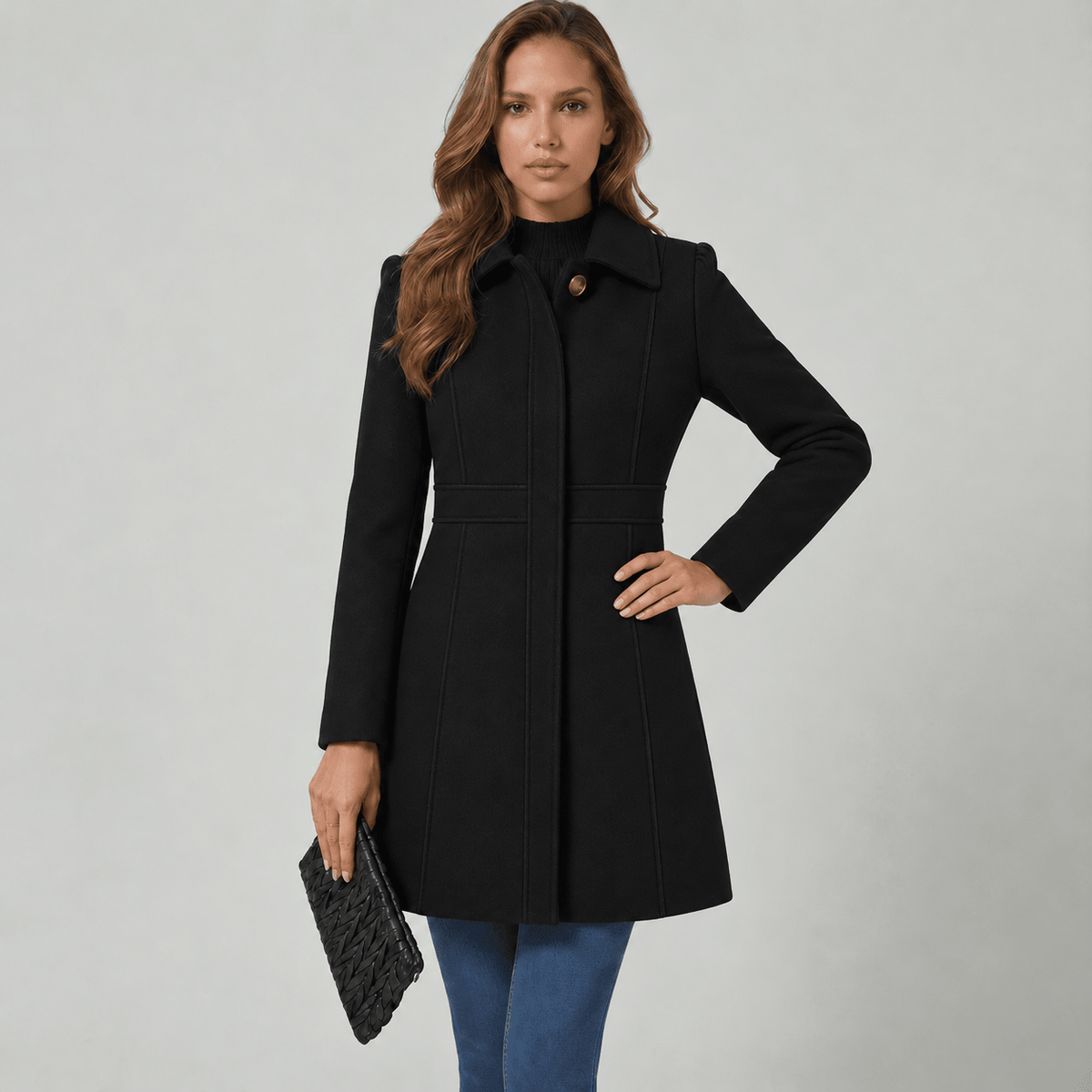 Women's Long Coat with Button Placket