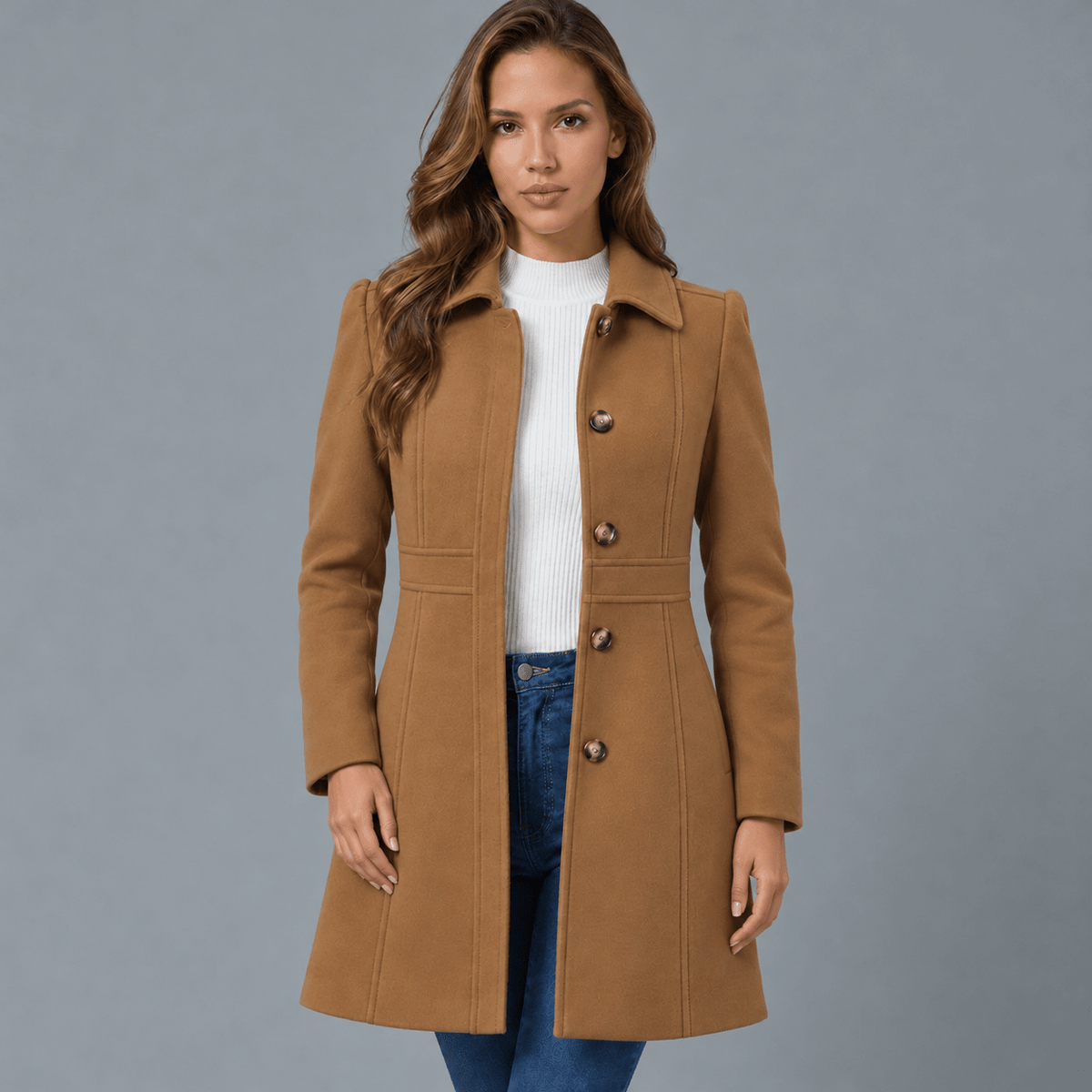 Women's Long Coat with Button Placket