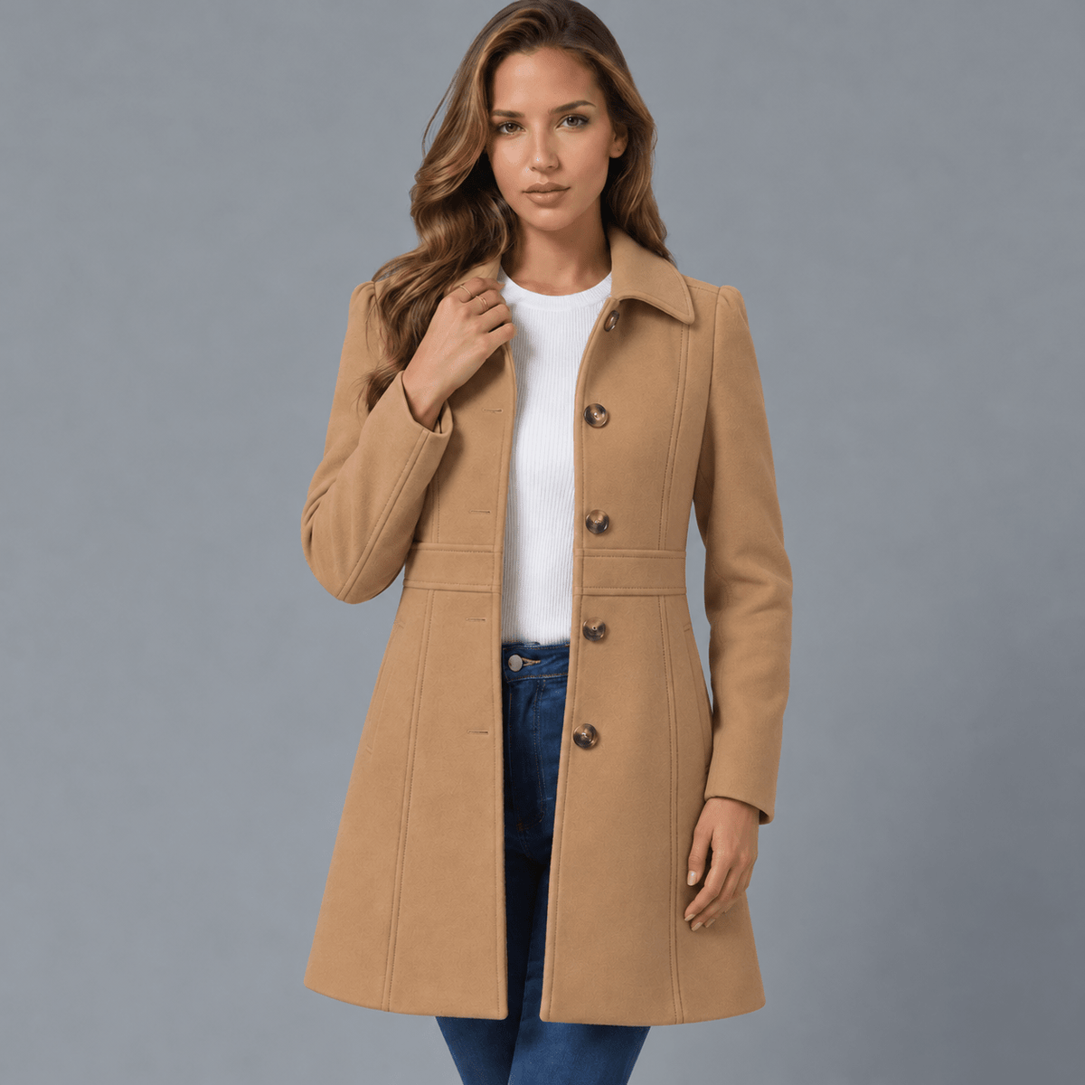 Women's Long Coat with Button Placket