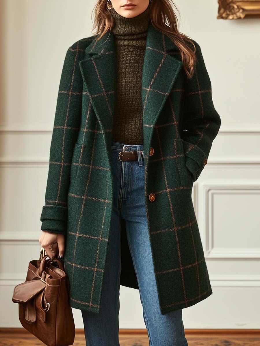 Women's Wool Check Coat