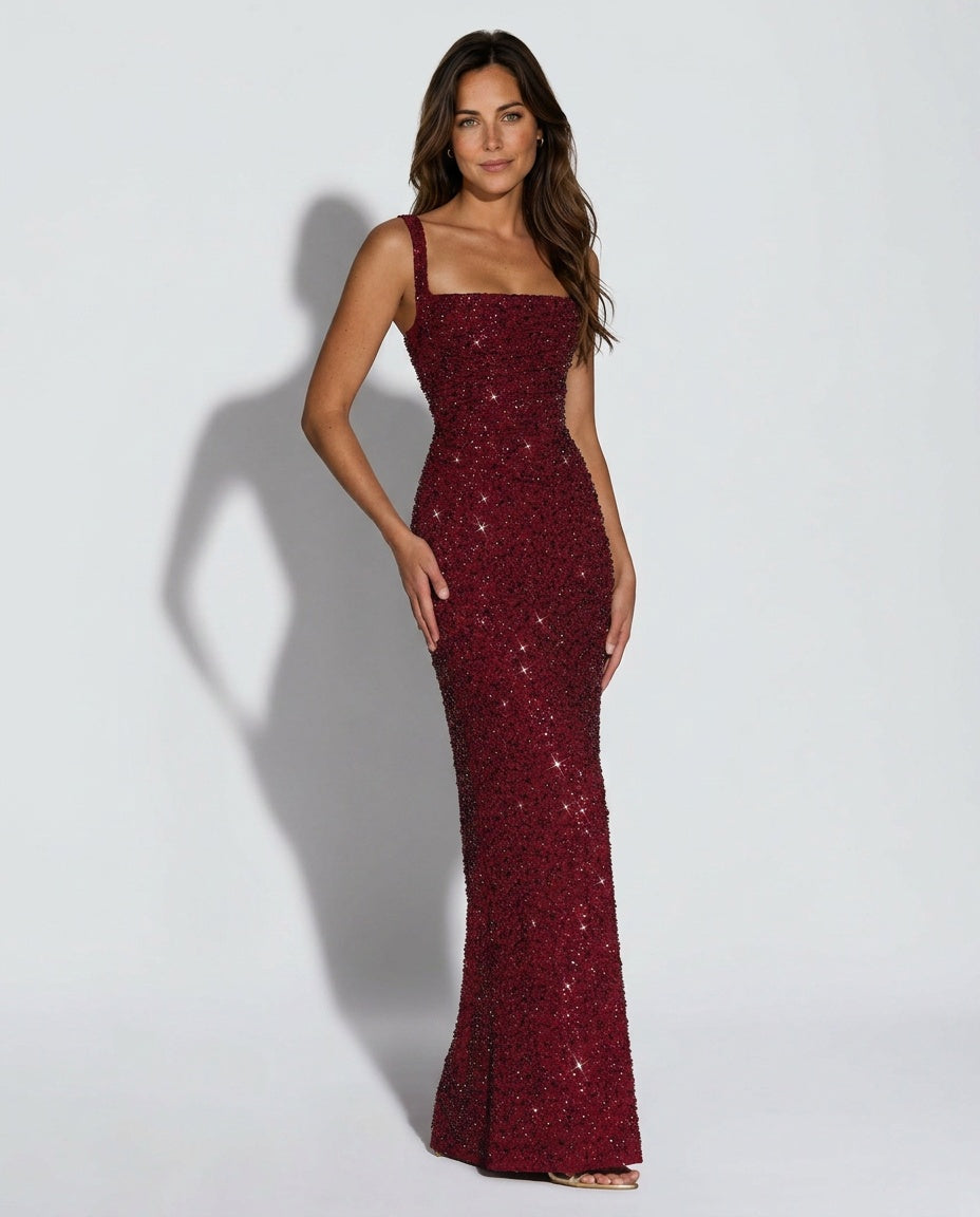 Women's Sleeveless Sequin Maxi Dress – Floor Length Evening Dress