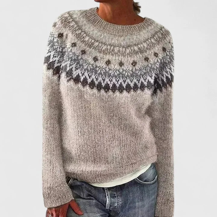 Women's Fair Isle Knit Jumper – Crew Neck Pattern Jumper