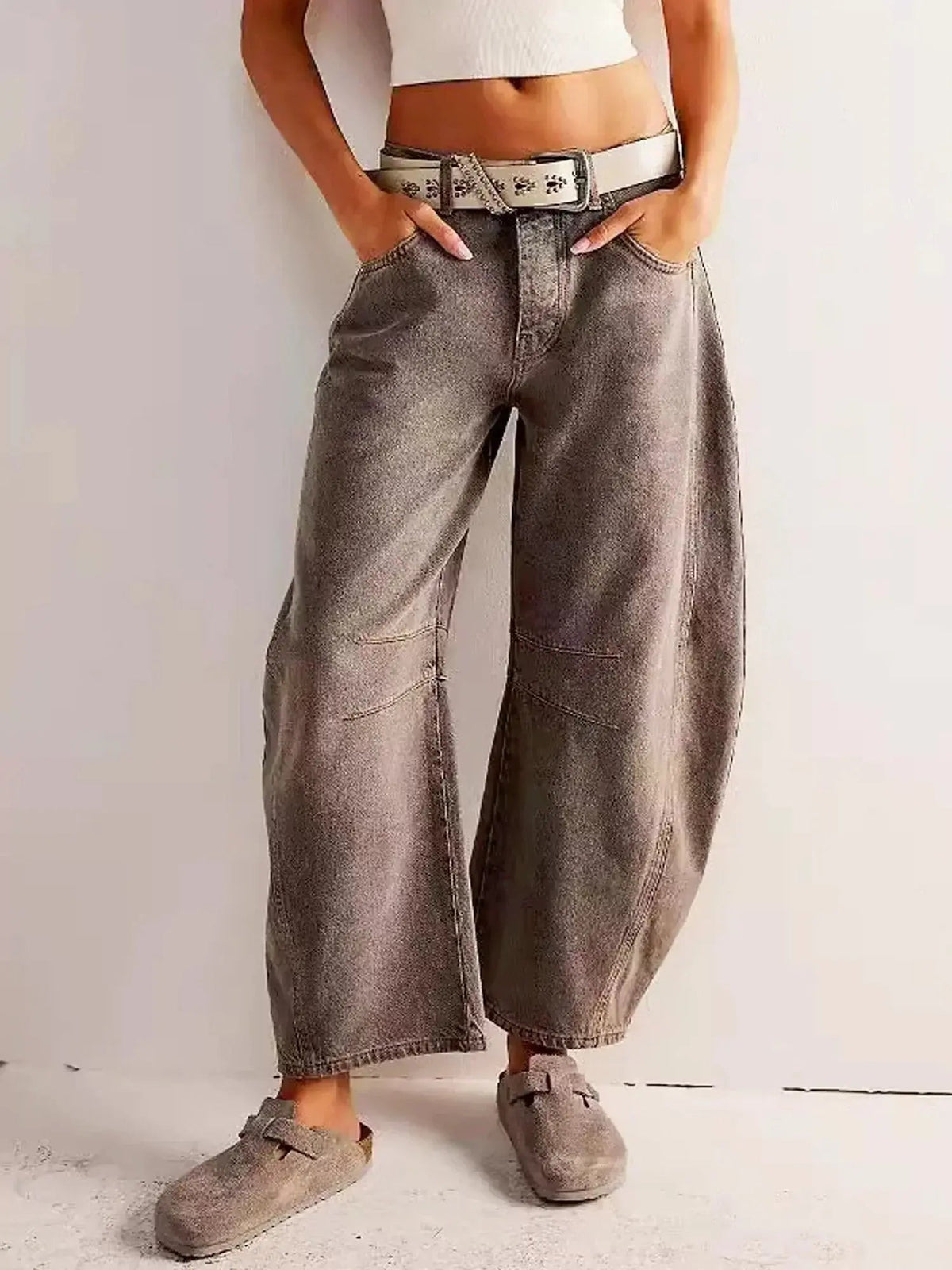 Women's Wide Leg High Waist Leopard Print Jeans