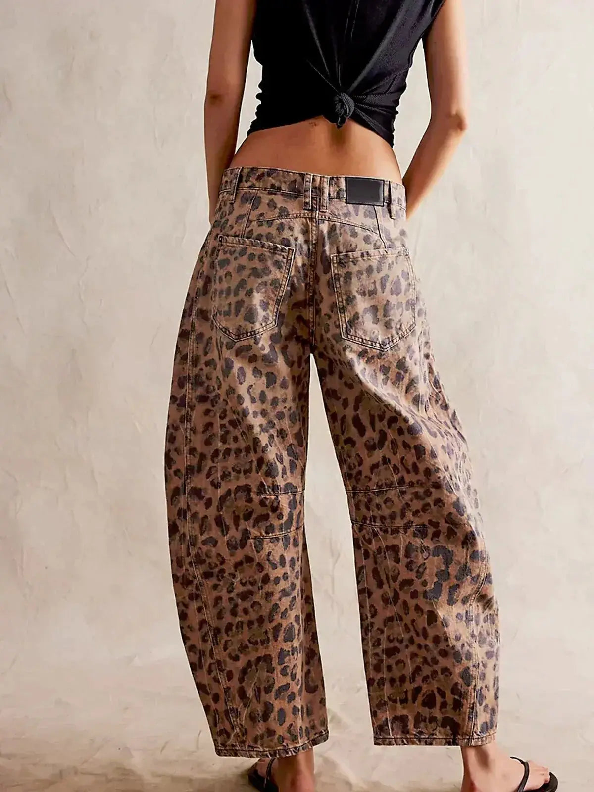 Women's Wide Leg High Waist Leopard Print Jeans