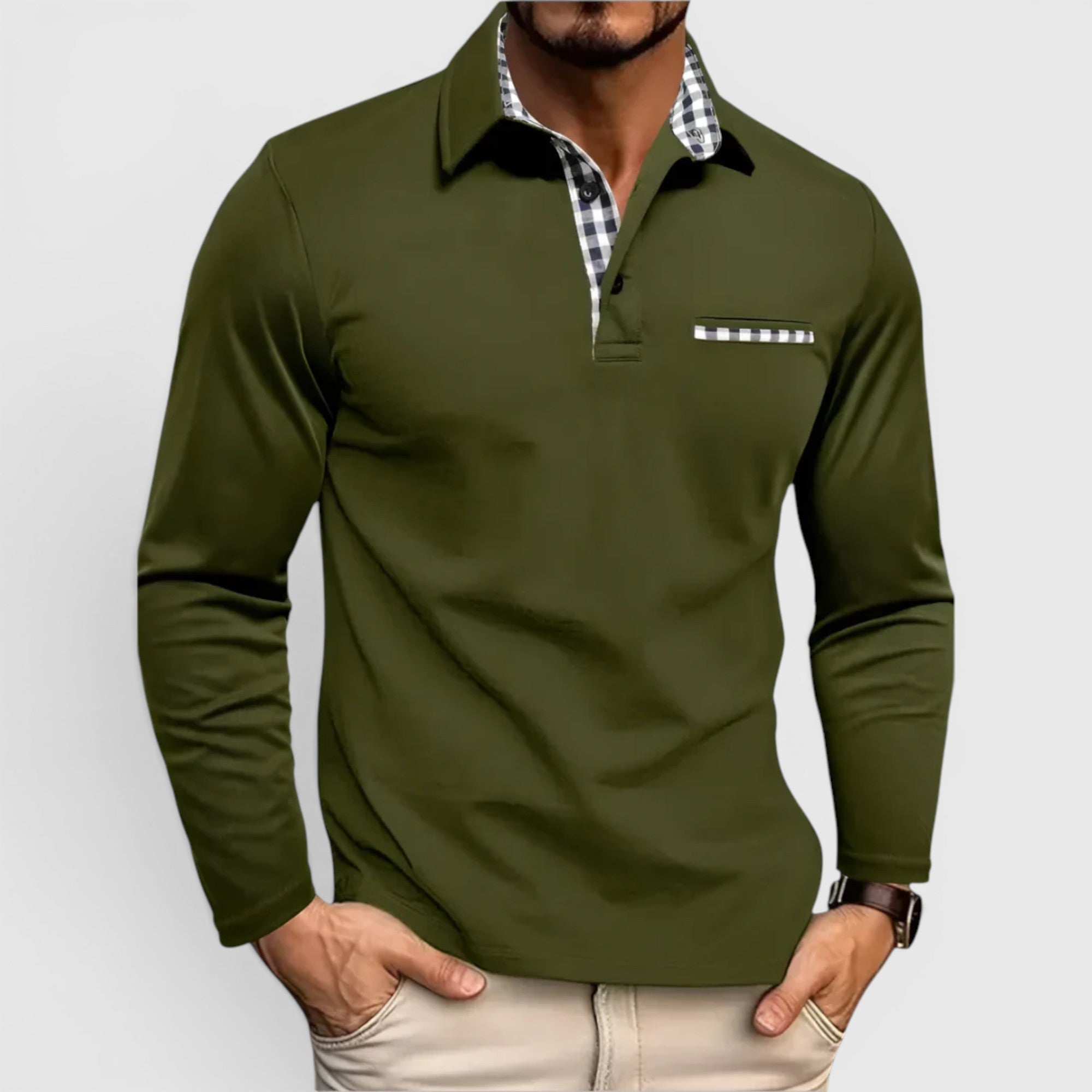 Ellmont London | Men's Breathable Cotton Blend Button Up Longsleeve Polo