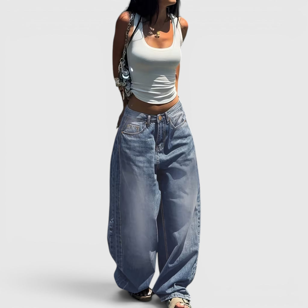 Ellmont London | Women's Oversized Baggy Jeans Straight Leg Casual Floor Length Pants
