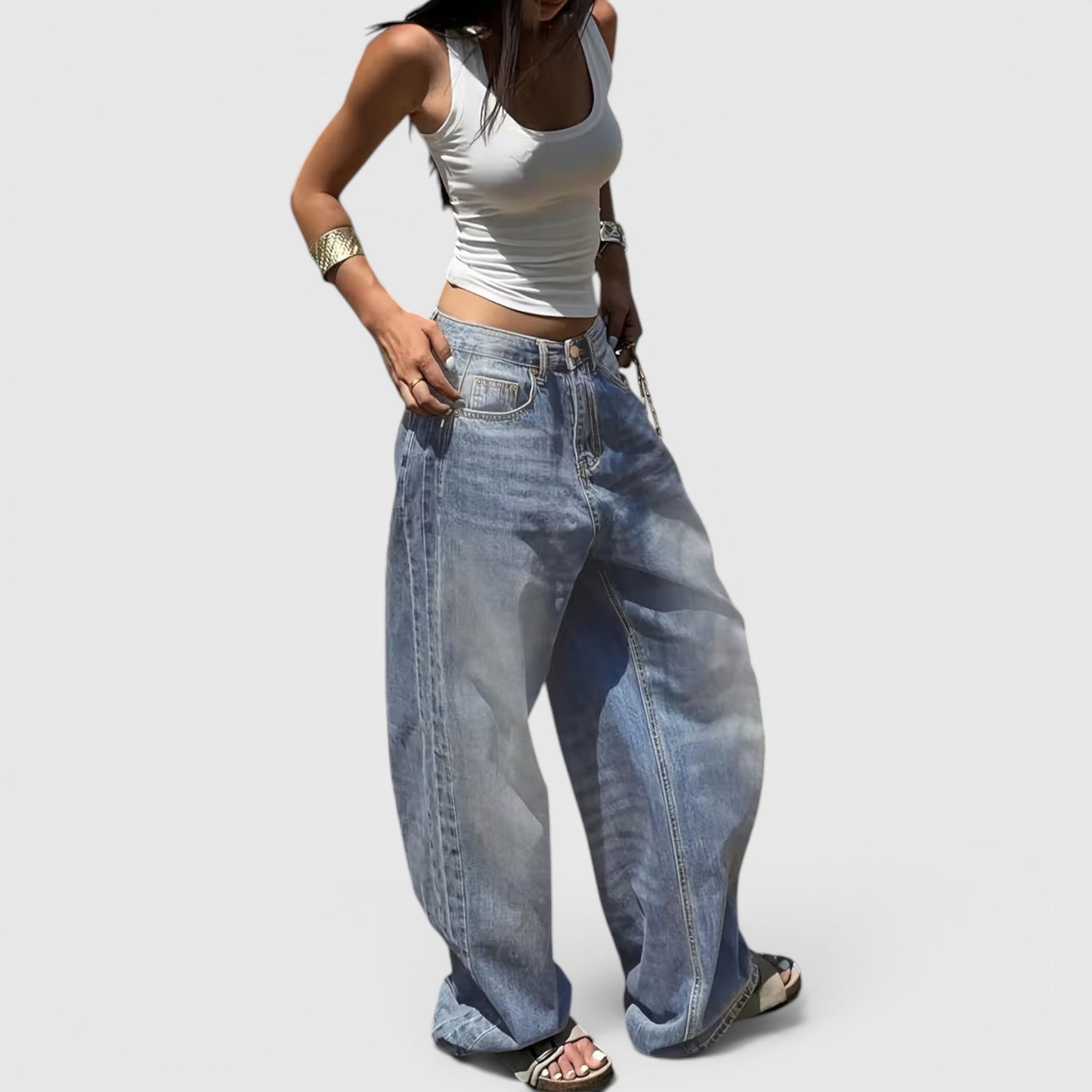 Ellmont London | Women's Oversized Baggy Jeans Straight Leg Casual Floor Length Pants