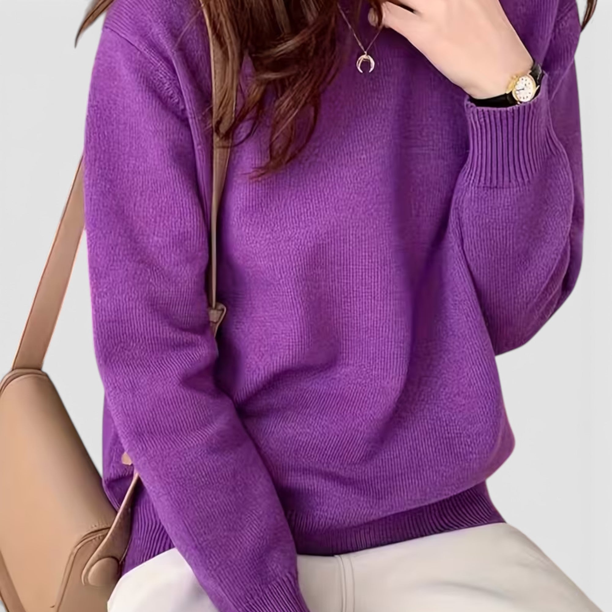 Juno | Women's Crewneck Sweater – Casual Loose Fit Everyday Knit Top
