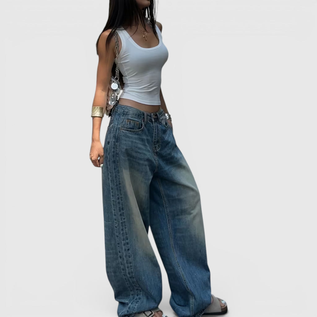 Ellmont London | Women's Oversized Baggy Jeans Straight Leg Casual Floor Length Pants