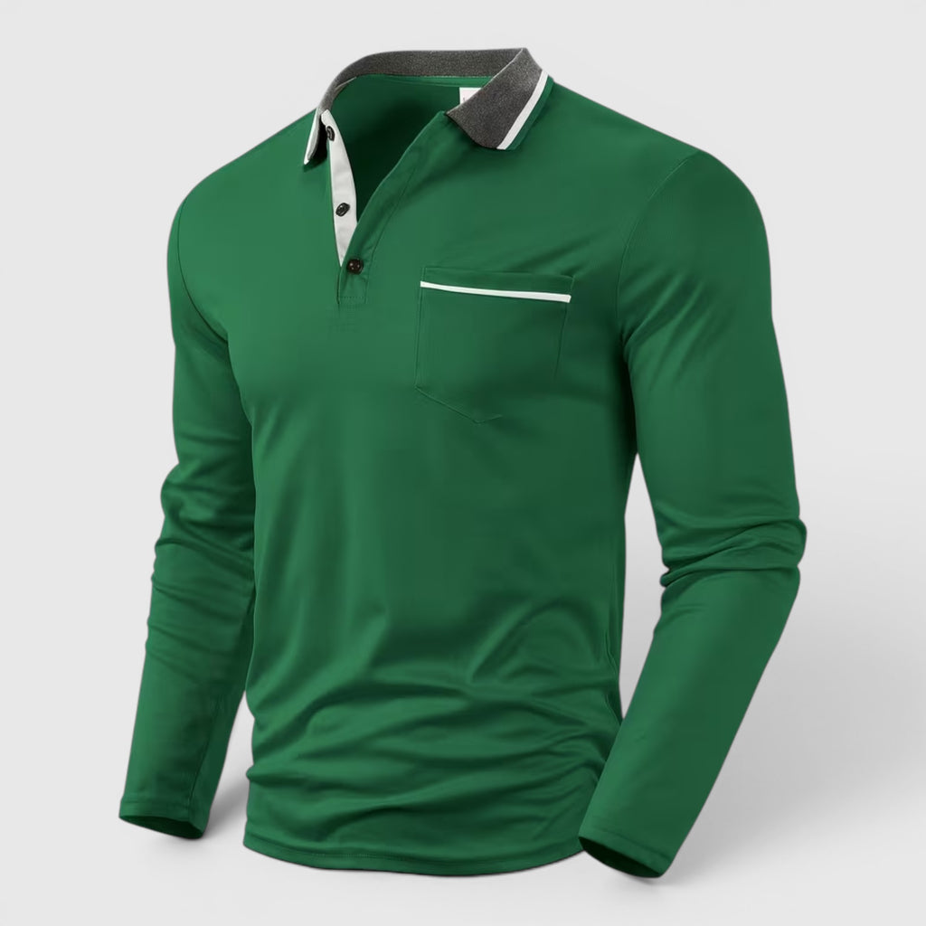 Ellmont London | Men's Long Sleeve Polo Shirt Contrast Collar Regular Fit Button Up