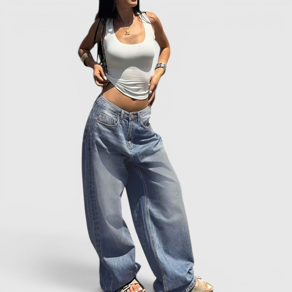 Ellmont London | Women's Oversized Baggy Jeans Straight Leg Casual Floor Length Pants