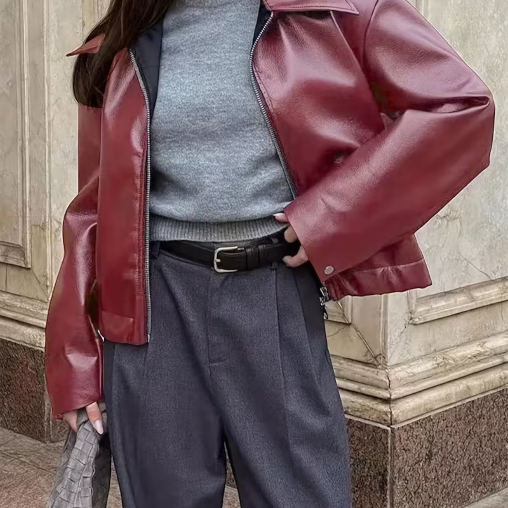 Ellmont London | Leather Jacket Women's Casual Moto Jacket with Lapel Collar