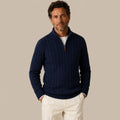 Edward | Men's Cable Knit Quarter Zip Sweater - Casual Pullover